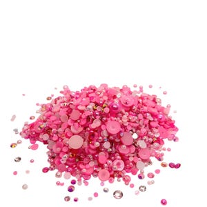 Pink Dollhouse, Flatback Pearls and Rhinestone Mix, Sizes Range 3MM-10MM, Flatback Resin Rhinestones, Faux Pearls Mix, Mixed Sizes