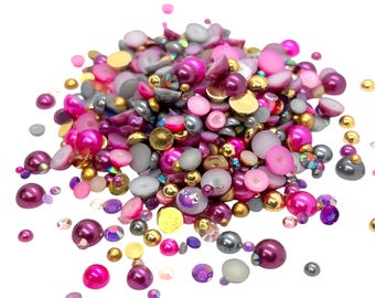 Fashionista, Flatback Pearls and Rhinestone Mix, Sizes Range 3MM-10MM, Flatback Resin Rhinestones, Faux Pearls Mix, Mixed Sizes