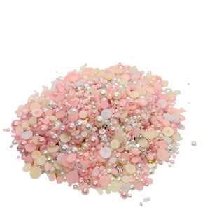 Pretty in Pink, Flatback Pearls and Rhinestone Mix, Sizes Range 3MM-10MM, Flatback Resin Rhinestones, Faux Pearls Mix, Mixed Sizes