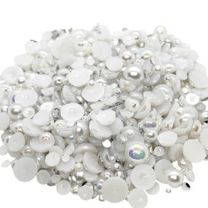 Bridal Flatback Pearls and Rhinestone Mix, Sizes Range 3MM-10MM, Flatback Resin Rhinestones, Faux Pearls Mix, Mixed Sizes