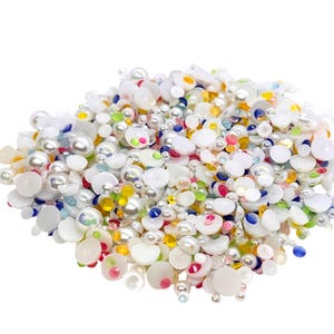 Color Pop, Flatback Pearls and Glow in the Dark rhinestones, Sizes Range 3MM-10MM, Flatback Resin Rhinestones, Faux Pearls Mix, Mixed Sizes