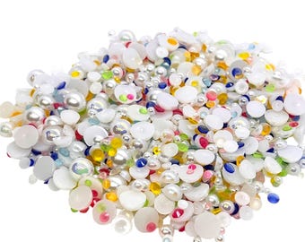Color Pop, Flatback Pearls and Glow in the Dark rhinestones, Sizes Range 3MM-10MM, Flatback Resin Rhinestones, Faux Pearls Mix, Mixed Sizes