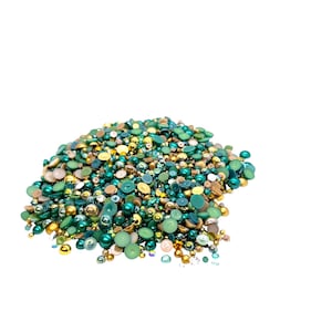 Totally Teal, Flatback Pearls and Rhinestone Mix, Sizes Range 3MM-10MM, Flatback Resin Rhinestones, Faux Pearls Mix, Mixed Sizes