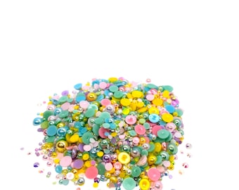 Bunny Hop, Flatback Pearls and Rhinestone Mix, Sizes Range 3MM-10MM, Flatback Resin Rhinestones, Faux Pearls Mix, Mixed Sizes