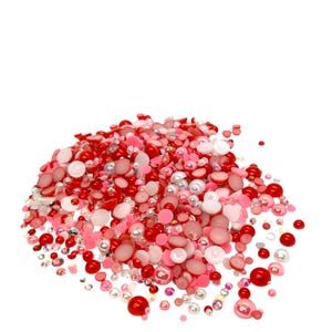 Hearts on Fire, Flatback Pearls and Rhinestone Mix, Sizes Range 3MM-10MM, Flatback Resin Rhinestones, Faux Pearls Mix, Mixed Sizes