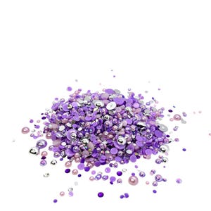 Purple Passion, Flatback Pearls and Rhinestone Mix, Sizes Range 3MM-10MM, Flatback Resin Rhinestones, Faux Pearls Mix, Mixed Sizes