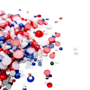 Americana Flatback Pearls and Rhinestone Mix, Sizes Range 3MM-10MM, Flatback Resin Rhinestones, Faux Pearls Mix, Mixed Sizes