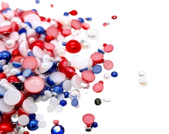 Americana Flatback Pearls and Rhinestone Mix, Sizes Range 3MM-10MM, Flatback Resin Rhinestones, Faux Pearls Mix, Mixed Sizes