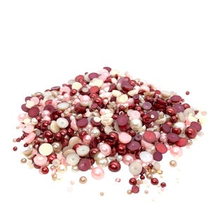 Elegant maroon mix, Flatback Pearls and Rhinestone Mix, Sizes Range 3MM-10MM, Flatback Resin Rhinestones, Faux Pearls Mix, Mixed Sizes