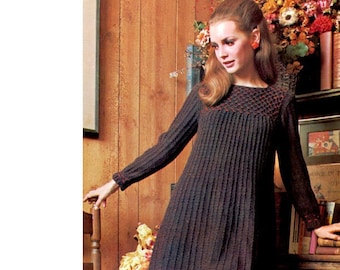 Knit Dress, Mini Dress, Knitting Pattern, Knitting Instructions, Knitted Pullover Dress, Retro Dress, Knitted Dress,One Piece Dress,