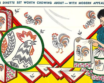 Vintage Rooster Embroidery Designs: Kitchen Tea Towel Designs for Transfer (PDF Download)