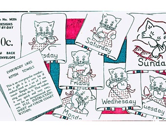 Vintage Kittens Embroidery Designs: Tea Towel Designs for Transfer (PDF Download)
