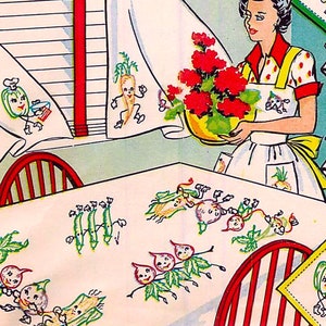 Garden Gang Embroidery Designs: Vintage Kitchen Tea Towel Transfer (PDF Download)
