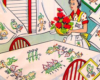Disegni da ricamo Garden Gang: trasferimento su strofinaccio da cucina vintage (download PDF)