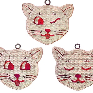Vintage Crochet Potholder Patterns: Cat, Dog, Owl, Butterfly, Chicken (PDF Download)