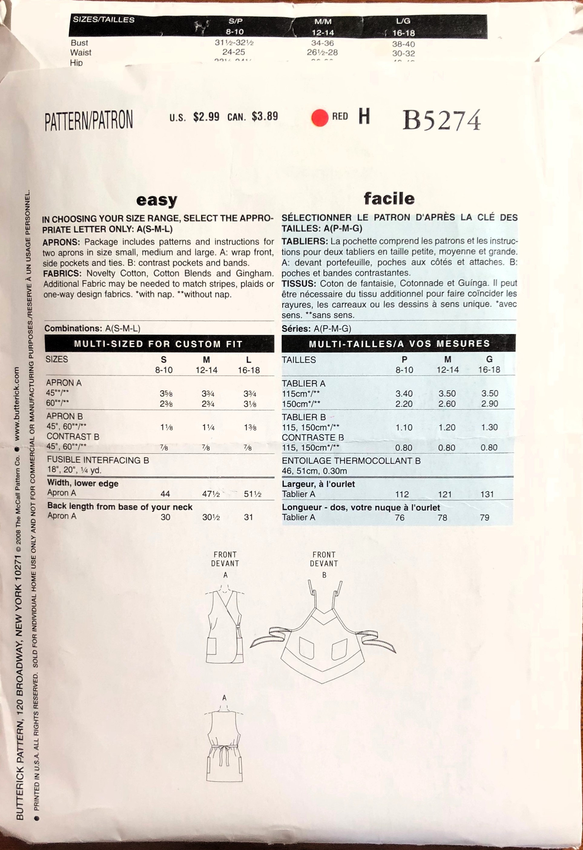 Easy Apron Pattern, Full Apron Pattern, Tie Apron, Wrap Apron, Kitchen ...