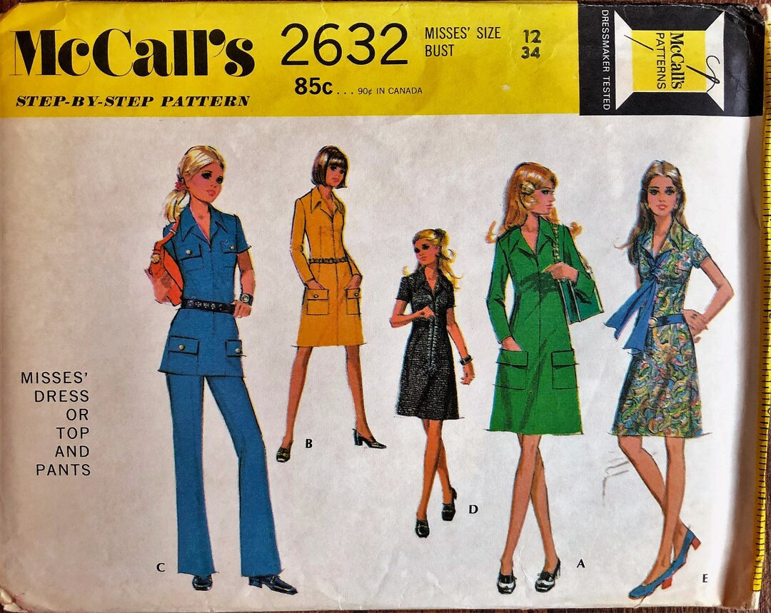 1970s Mini Dress Sewing Pattern: Mccall's 2632, Miss Size 12 - Etsy