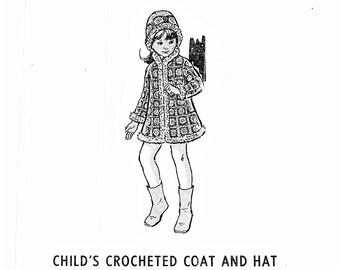 Granny Square Crochet Coat Pattern: Vintage 1960s Girl's Sweater (Digital Download)