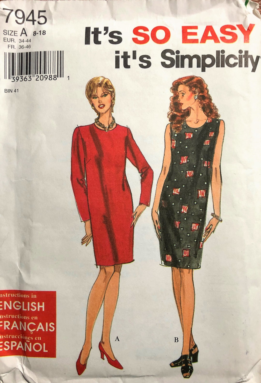 One Piece Dress Pattern, 1990s Easy Dress Pattern, Sheath Dress Sewing