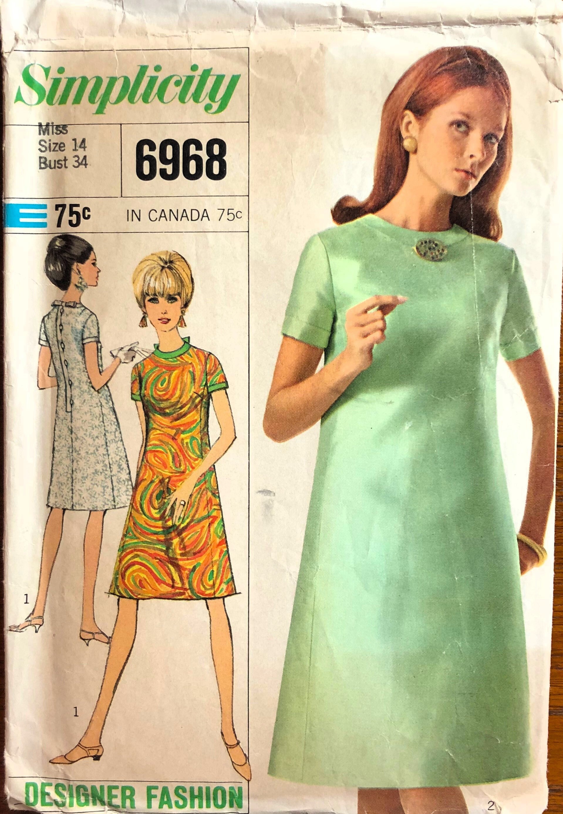 1950’s Simplicity Designer One Piece Dress Pattern with Two Bodice Styles - Bust 34