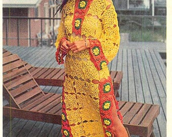1970s Crochet Caftan, Bathing Suit Cover-up  (PDF Pattern Download)