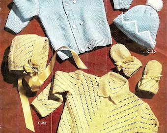 Vintage 1950s Knitted Baby Sweater Set Pattern (PDF)