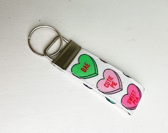 Love Hearts  key fob. Valentine’s Day gift. Love Hearts keyring. Valentines gift for her. Teen gift. Love Heart candy print.