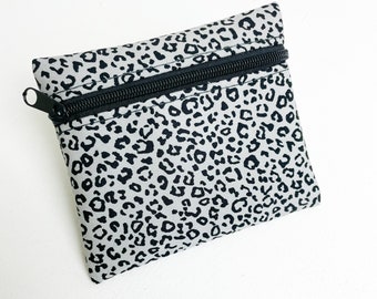 Coin purse animal print, Black and grey animal print, Gift for her, Coin pouch, card holder, Leopard print purse, Mum Mothers day gift.