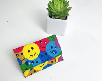 Happy Face Cotton Card Wallet: Rainbow Print Pocket Wallet