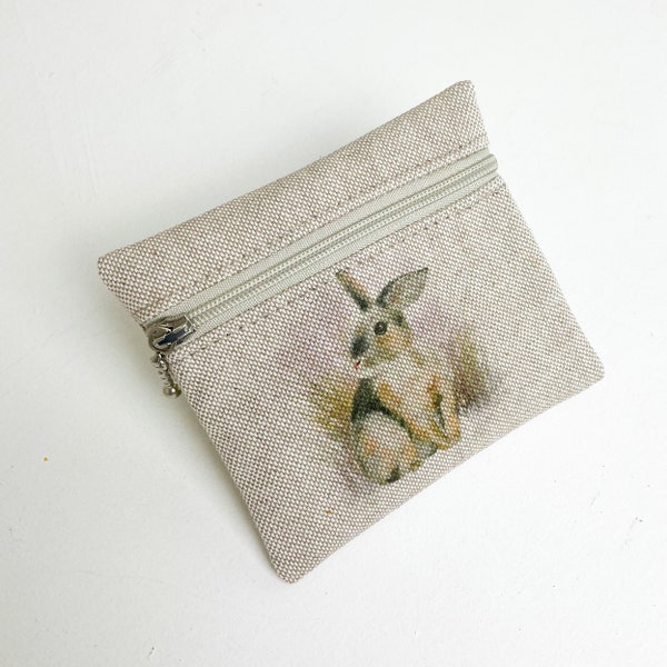 Rabbit Coin Purse, Cute Rabbit print, Zipped purse, Teacher gift, Gift for her, Rabbit gift for women, Rabbit Coin Pouch.
