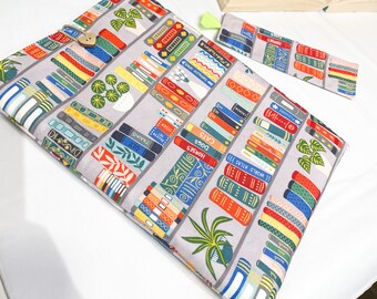 Handmade Bookshelf Print Book Sleeve and Bookmark Gift Set