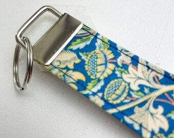 William Morris Fabric Key Fob: Handmade Cotton Keyring