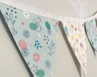 Handmade mini Easter Bunting: Pastel Bunny Fabric, Spring Decor (1.5 metres)