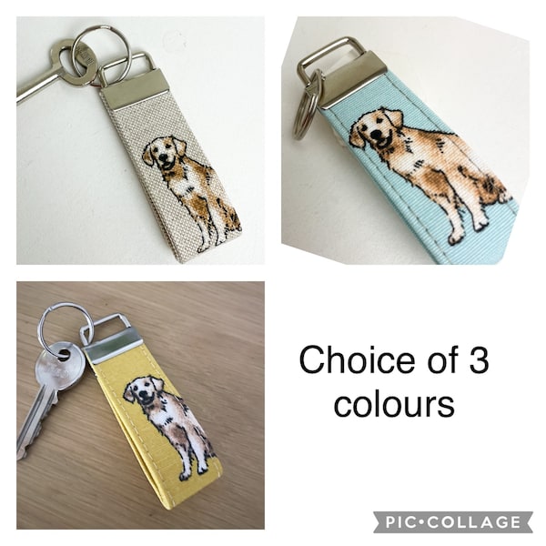 Golden retriever print fabric key fob,Handmade Dog keychain, keyring Gift for her, mum, nan daughter, Dog lover gift, Choice of 3 colours