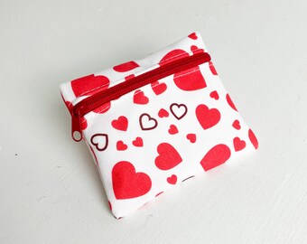 Red Hearts coin purse, Handmade Valentines gift for her, Teen gift. Gift for girlfriend. Coin pouch, Mothers day gift,Mum gift.