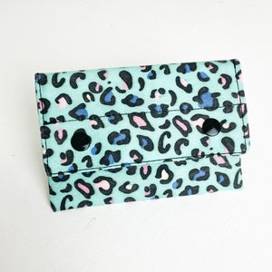 Cartera de tarjeta con estampado de animal turquesa, tarjetero con estampado de leopardo, billetera de bolsillo para mujer, billetera de efectivo, billetera de vacaciones, regalo para maestros.