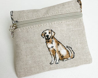 Dog Coin Purse, Zipped Linen effect purse, Gift for her, Dog lovers Gift, Handmade gift, Golden Retriever, Yellow Labrador, dog walker gift.