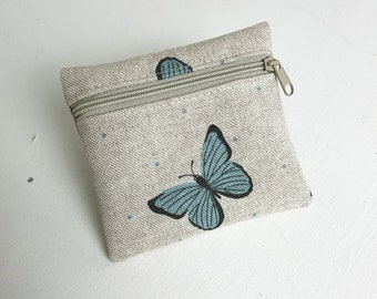Handmade Butterfly Coin Purse: Linen Effect Zipped Pouch