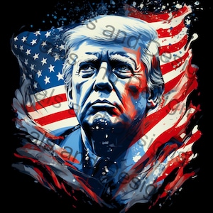 Trump in front of an american flag PNG | Trump Sublimation Design | Trendy Trump PNG | Trump Illustration PNG | Digital