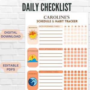 Habit tracker printable, daily routine chart, checklist printable, daily planner printable, editable work schedule, productivity tracker