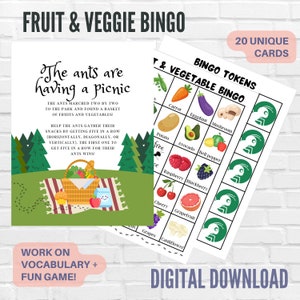 Cartones de bingo imprimibles, bingo de frutas, juegos divertidos para niños, juegos de aprendizaje, actividades de vocabulario, juegos imprimibles para niños, actividades familiares