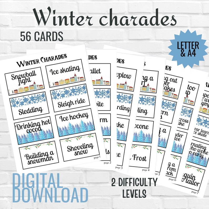 Charades Cards, Kids Party Games, Winter Activities for Adults ...