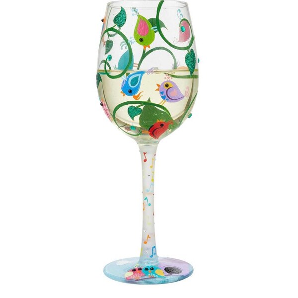 Designs by Lolita Song Birds Hand-Painted Artisan Wine Glass