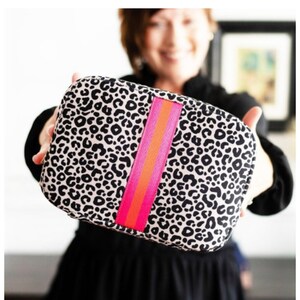 Viv & Lou Hot Pink and Coral Leopard Neoprene Cosmetic Bag Brand