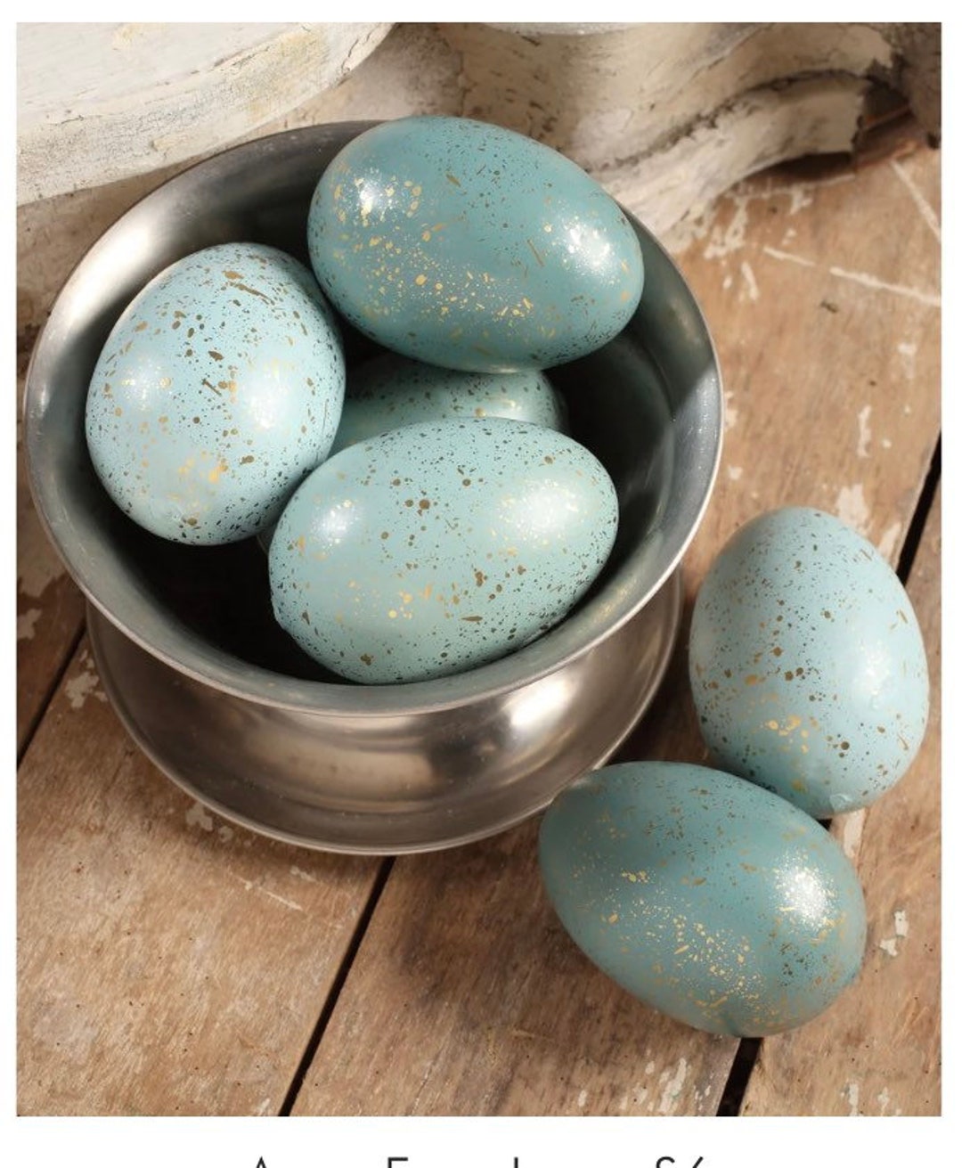 Bethany Lowe Aqua Blue Eggs Set of 6 Gold Speckled Easter Etsy