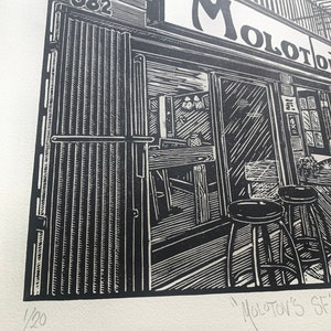 Molotov’s SF  *Artist Proofs*- original linocut, handprinted, San Francisco, dive bar, classic signage, cityscape
