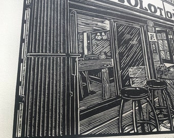 Molotov’s SF  *Artist Proofs*- original linocut, handprinted, San Francisco, dive bar, classic signage, cityscape