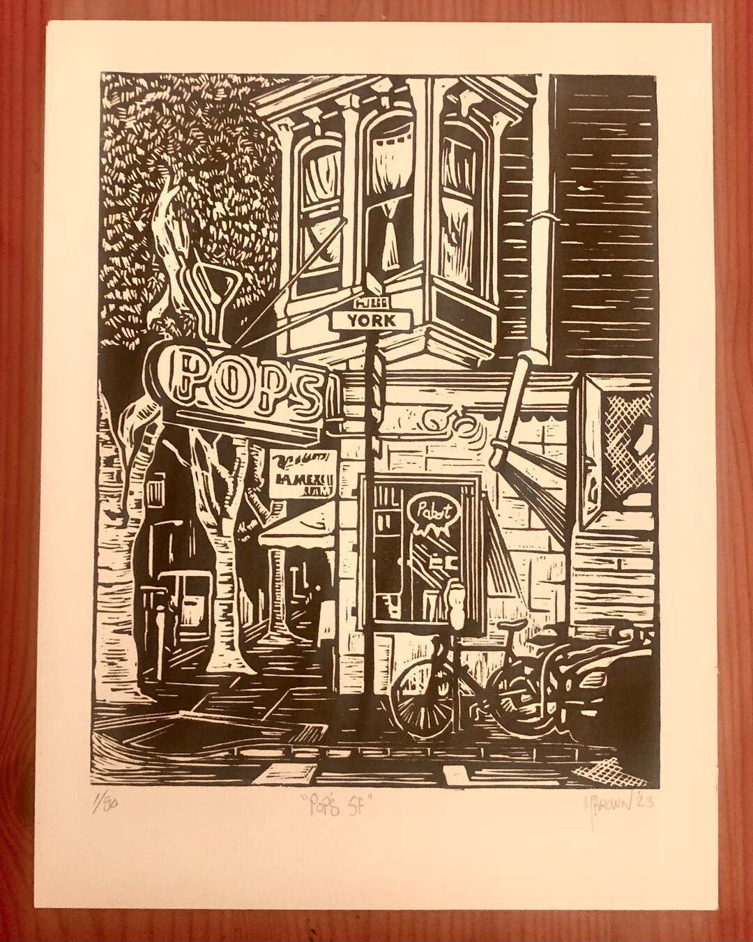 Pop’s SF- Original Linocut, Handprinted, San Francisco, Dive Bar ...