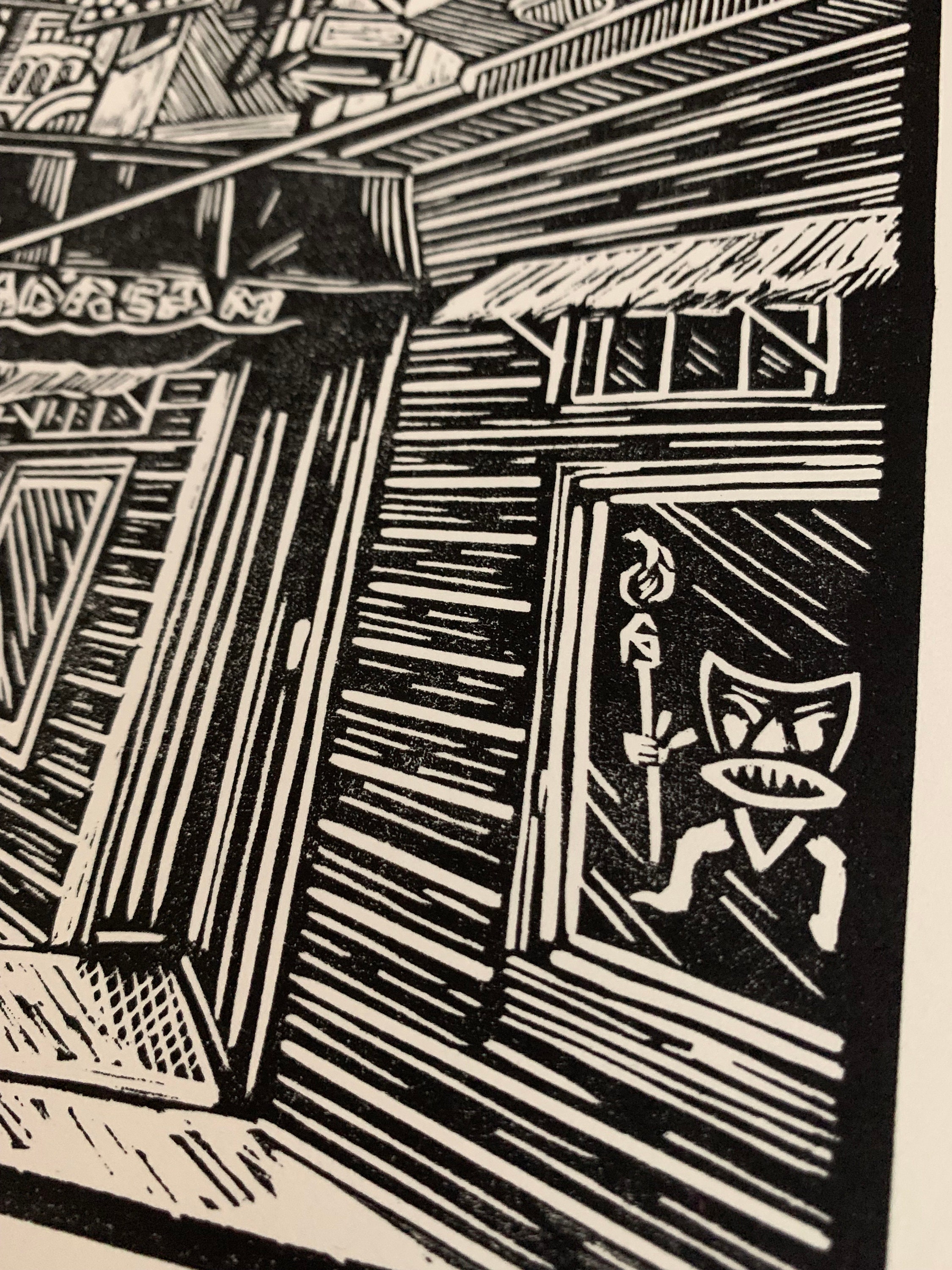 Trad’r Sam SF- Original Linocut, Handprinted, Dive Bar, San Francisco ...