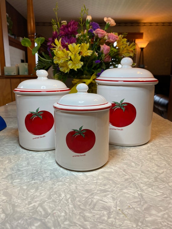 Vintage Kitchen Tomato Canisters Over and Back Portugal Set Etsy